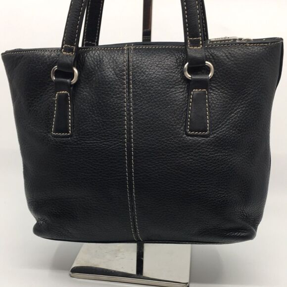 Vintage Fossil Black Leather Compact Satchel Bag with contrast cream stitching - Picture 4 of 16